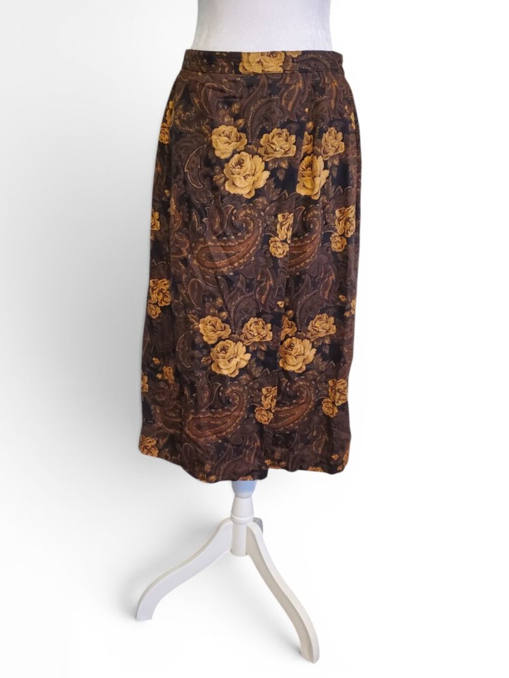 Vintage Whimsical 90s Grunge Brown Tan Floral Whimsigoth Maxi Skirt